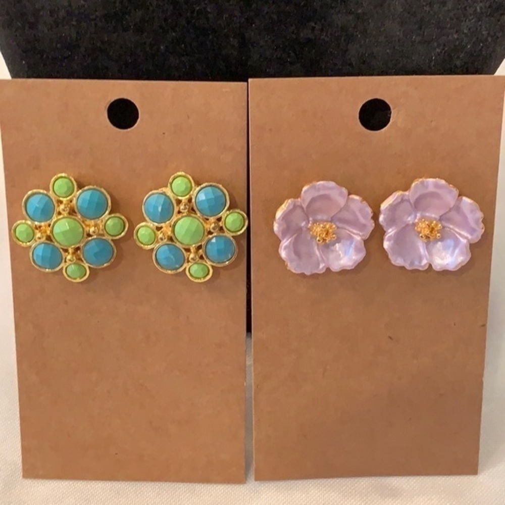 💐5/25 two pair lot pink flower statement gold